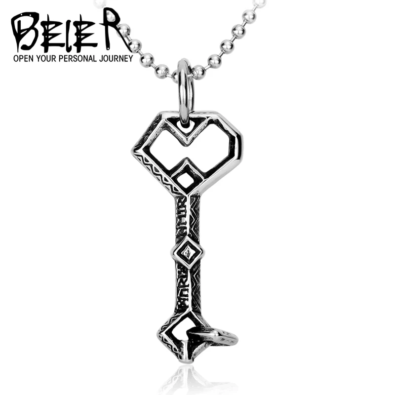 Image Beier Wholesale Vintage Key Pendant Necklace For Girl Boy Stainless Steel No Fade Jewelry Free Shipping BP8 029