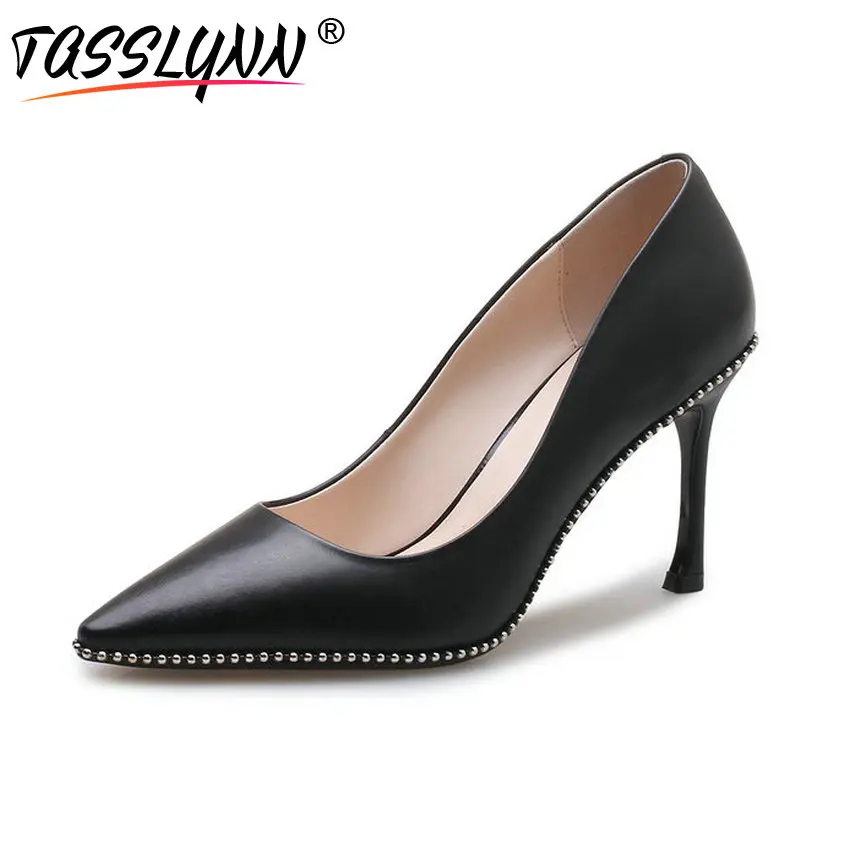 

TASSLYNN 2018 Women Pumps Shoes PU Leather Elegant Thin High Heels Pumps Pointed Toe Slip on OL Ladies Shoes Woman Size 34-43
