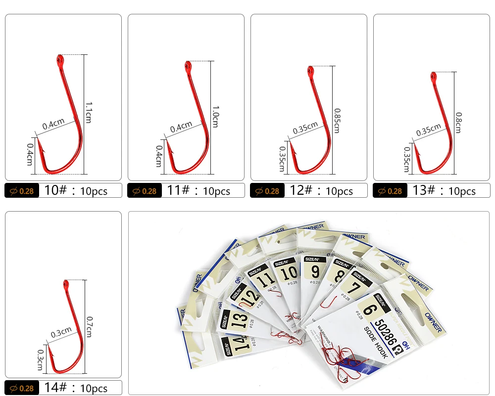 Рыбы король углерода Сталь рыболовные крючки джиг-головки колючей крючки Размеры #6-#14 карп рыболовные принадлежности рыба крючок набор с