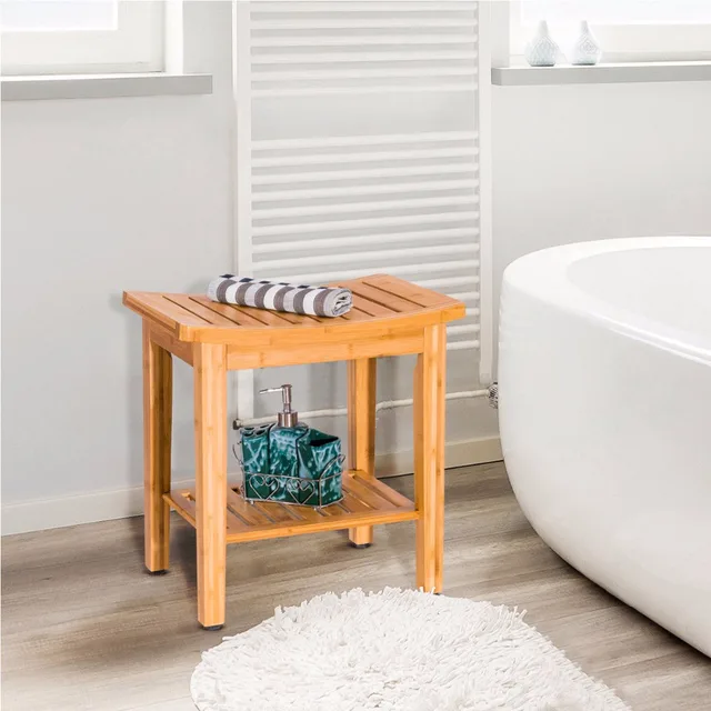 Giantex 18 Bamboo Shower Seat Bench Bathroom Spa Bath Organizer Giantex 18 Bamboo Shower Seat Bench Bathroom Spa Bath Organizer Stool W Storage Shelf