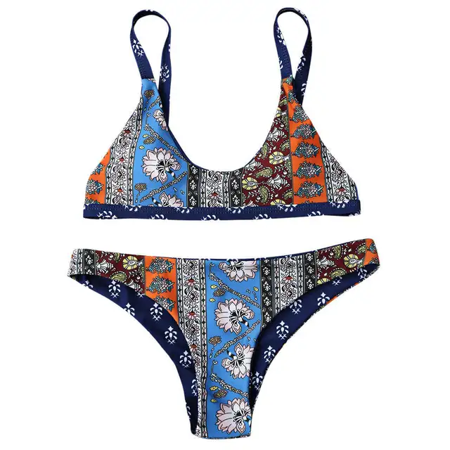 Zaful 2018 Women New Patchwork Print Scoop Neck Bikini Set Beachwear ...