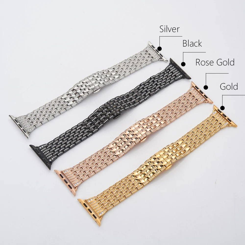 Ремешок для часов Apple Watch band Series 4 3 2 1 роскошный браслет из блестящего золота с