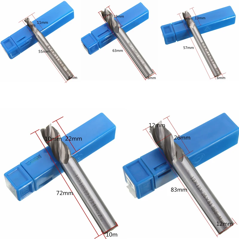 5pcs/set Straight Shank End Mill Cutter 4 Flute HSS Drill Bit 4/6/8/10/12mm For CNC Milling Tool