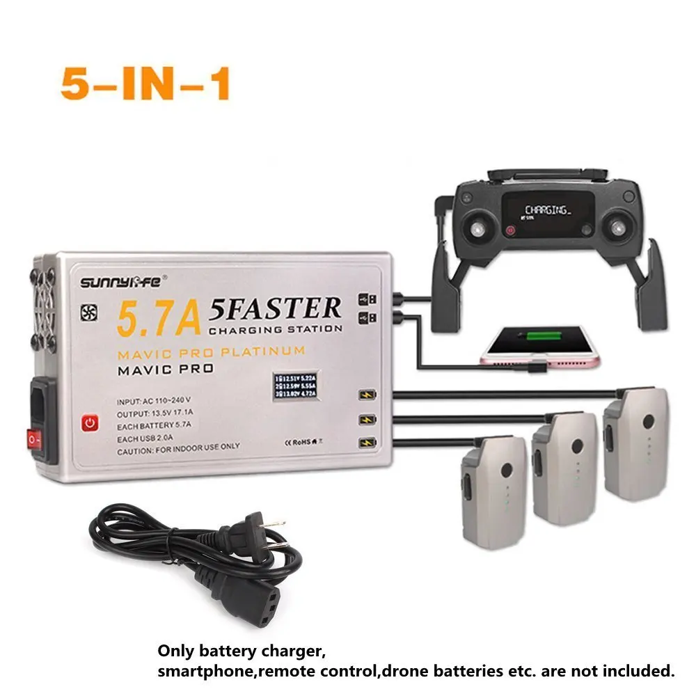 

5IN1 5.7A Large Current Battery Charger Controller Smartphone Tablet Charger with OLED Display for DJI Mavic Pro/Platinum