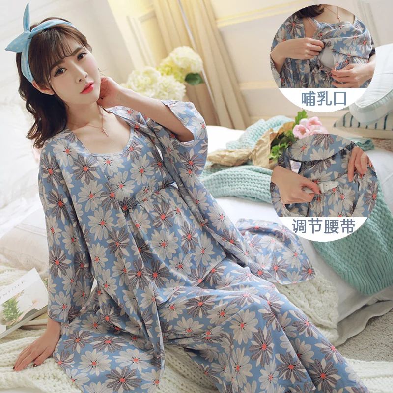 

Spring Autumn Maternity Clothes Nursing Pajama Set 3 Pieces Winter Maternty Sleepwear Breastfeeding Clothes Pregnant Women Suit