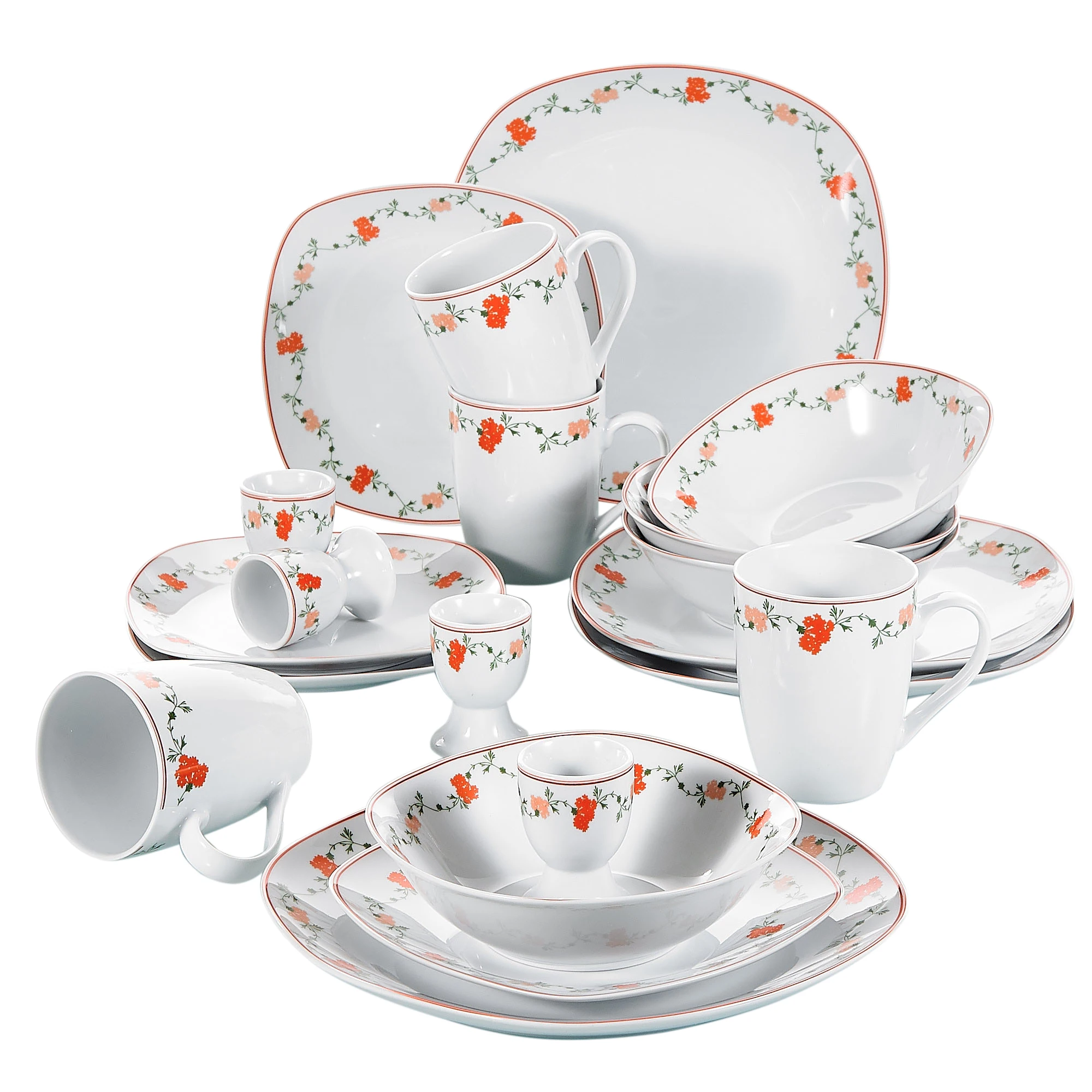 

VEWEET GLORIA 20-Piece Porcelain Ceramics Flower Pattern Dinner Tableware Set with Egg Cup,Mug,Bowl,Dessert Plate,Dinner Plate