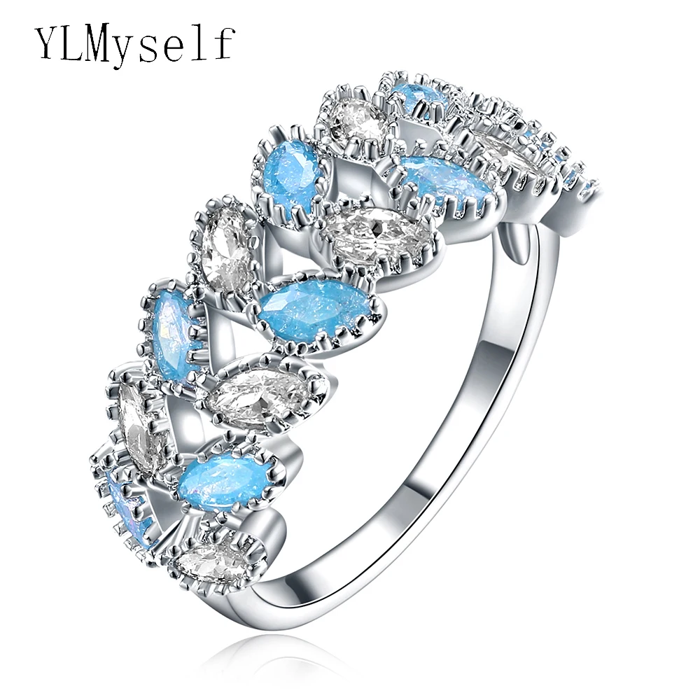 

Fashion cute rings for girl Candy Aqua Blue and White Crystal color Wheat ears design jewelry love jewellery ring