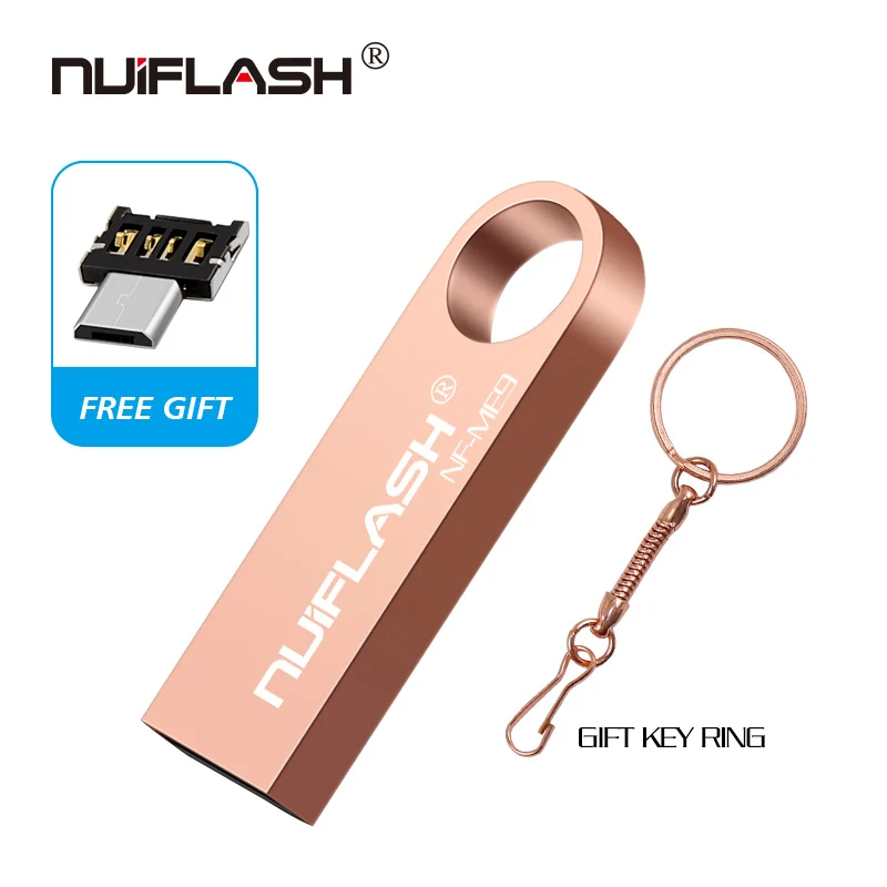 High Speed Real Capacity Pendrive Metal Key Chain USB Flash Drive 64GB 32GB 16GB 8GB USB Stick USB Flash Free gift - Цвет: rose gold-otg