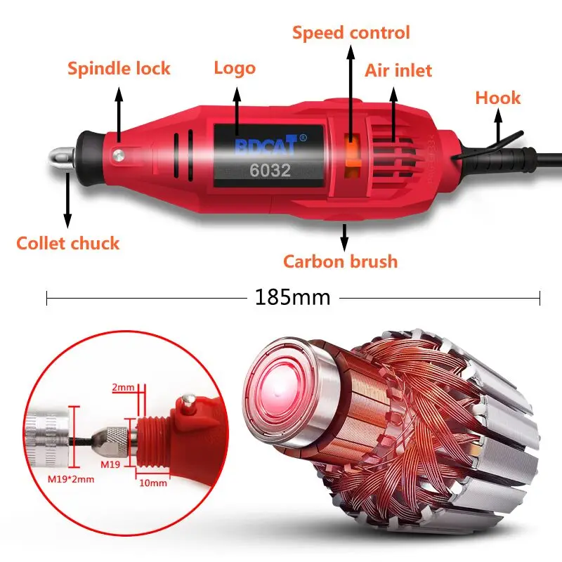 Comprar BDCAT 180w grabado eléctrico dremel herramienta giratoria velocidad Variable Mini taladro rectificadora con 180 Uds herramientas eléctricas Accesorios