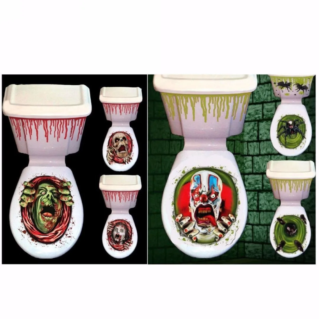 New Halloween Scary Toilet Seat Grabber Cover Party Festival Decoration Sticker Prop