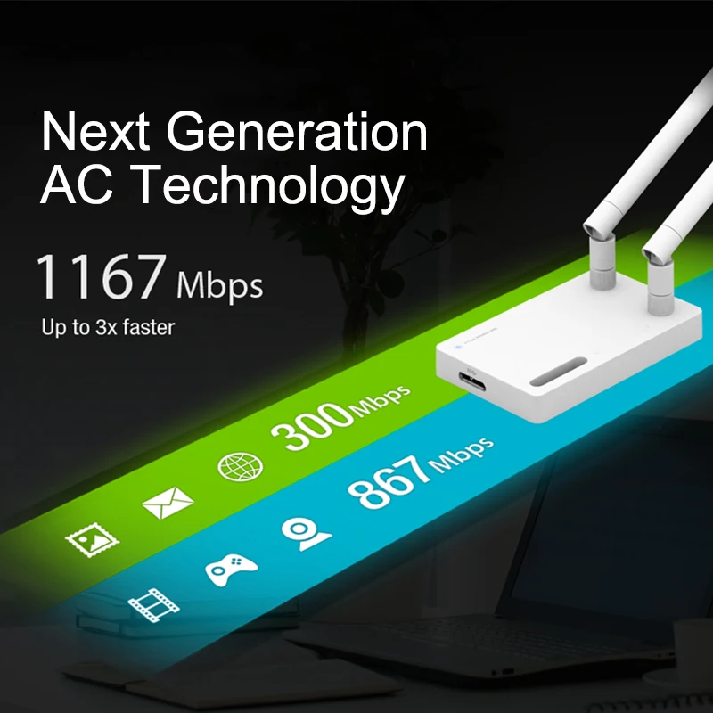 TOTOLINK A2000UA AC1200 двухдиапазонный беспроводной Wi Fi USB адаптер с 2 * 5dBi внешняя антенна