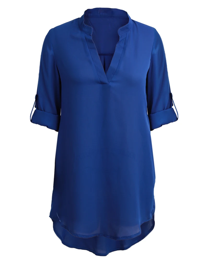 4XL 5XL размера плюс, женская шифоновая блузка, v-образный вырез, карманы, длинный рукав, Асимметричная рубашка, одноцветная, свободная, повседневная, Женские топы и блузки