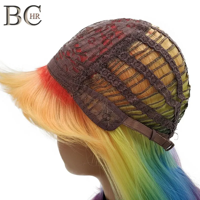 Peluca recta de Color arcoíris de 18 pulgadas BCHR para mujer peluca sintética con Peluca de Cosplay de explosión plana envío gratis Peluca recta de Color arcoíris de 18 pulgadas BCHR para mujer peluca sintética con Peluca de Cosplay de explosión plana envío gratis