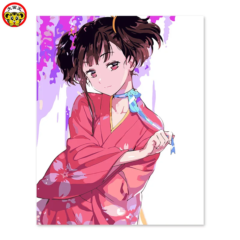 

painting by numbers art paint by number Black short hair, red eyes, tied with a blue bowknot on the neck Digital painting DIY,