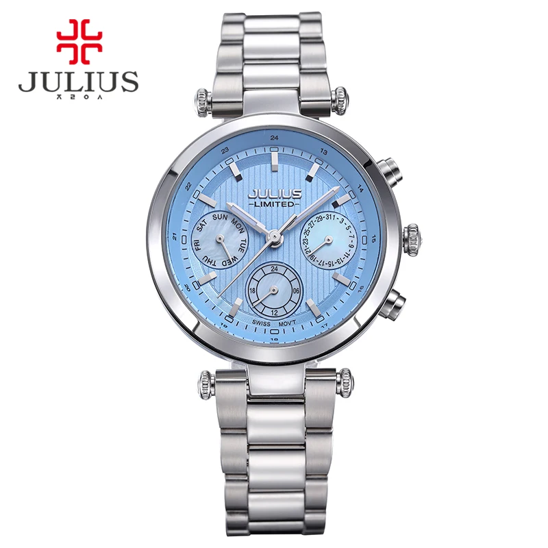 

2017 Julius watch ladies stainless steel chronograph 3 dial limited edition silver quartz high quality top brand JAL-029