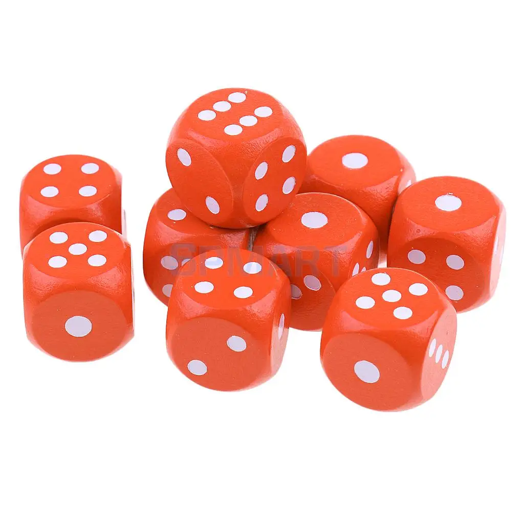 10Pcs Natural Wooden Six Sided Dice Dotted for Dungeons and Dragons Table Games Role Play Game Novelty Toys Gift