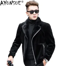 AYUNSUE шуба из натуральной овечьей шерсти зимняя куртка шерсть шуба воротник из натуральной норки Мужская короткая теплая куртка GY8708 MY759