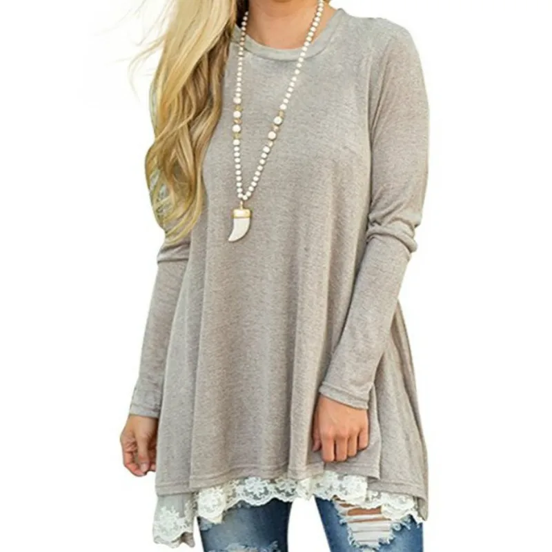 Femme Autumn Blouse Casual Women Blouses Tops Loose Shirts Winter 2018 Basic Lace Shirt Track Jumper Tunic Long Blusas GV184 Blouses