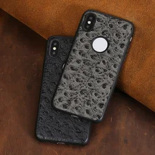 

Genuine leather Phone case For iPhone X csae Ostrich skin texture Show logo back cover For 6 6S 7 8 Plus 5 5S SE cases
