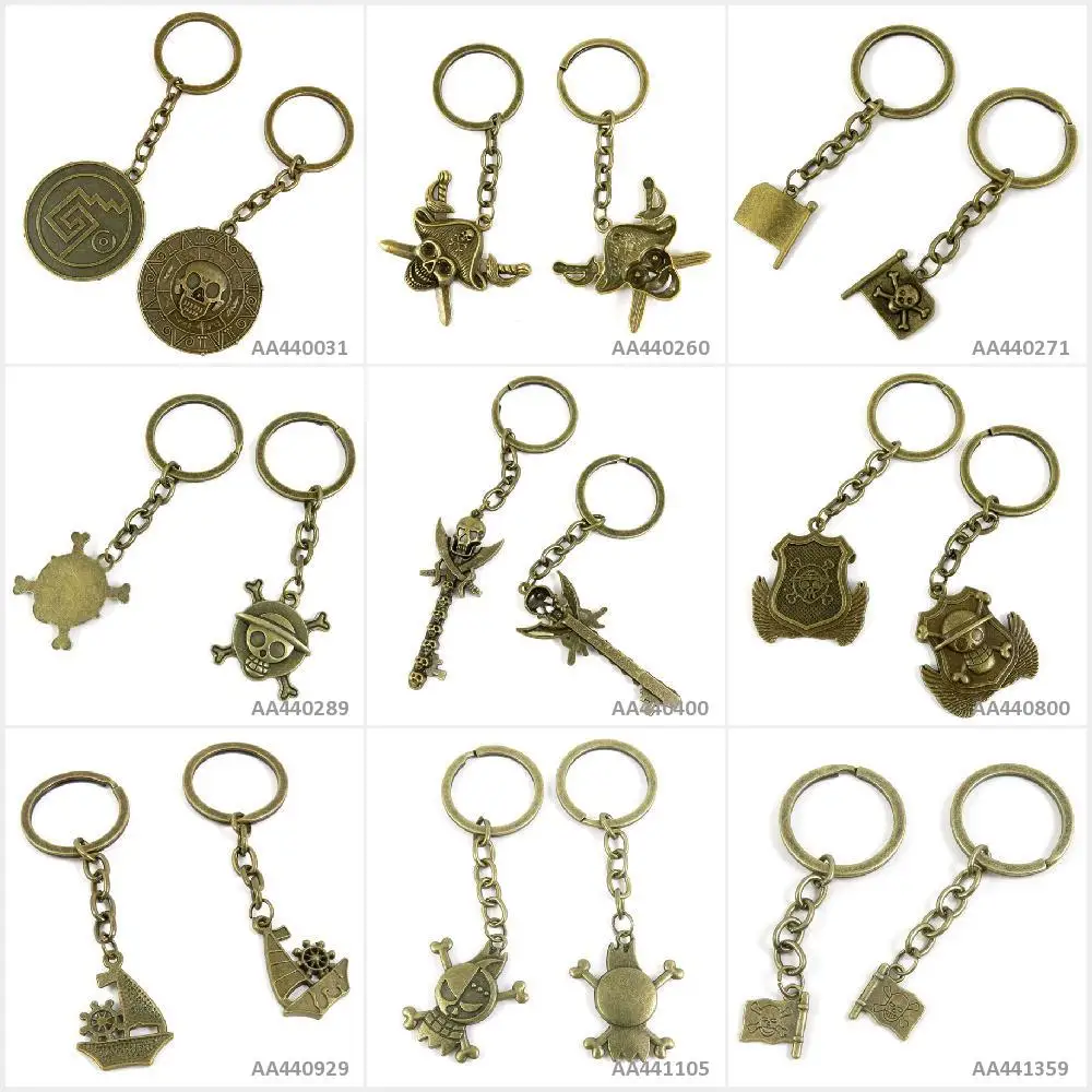 

Antique Bronze Tone Keychain Keyring Keytag Pirate Skull Flag Clown Sailboat Tag Signs Skeleton Key Key Chain Ring Tag Charms