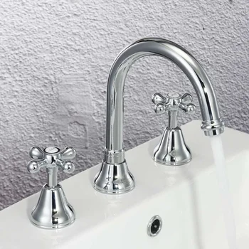 

Water Bathbasin Bathtub Taps Bathroom Basin Sink Faucet 3 Holes Double Handle Luxury Hot and Cold Mixer