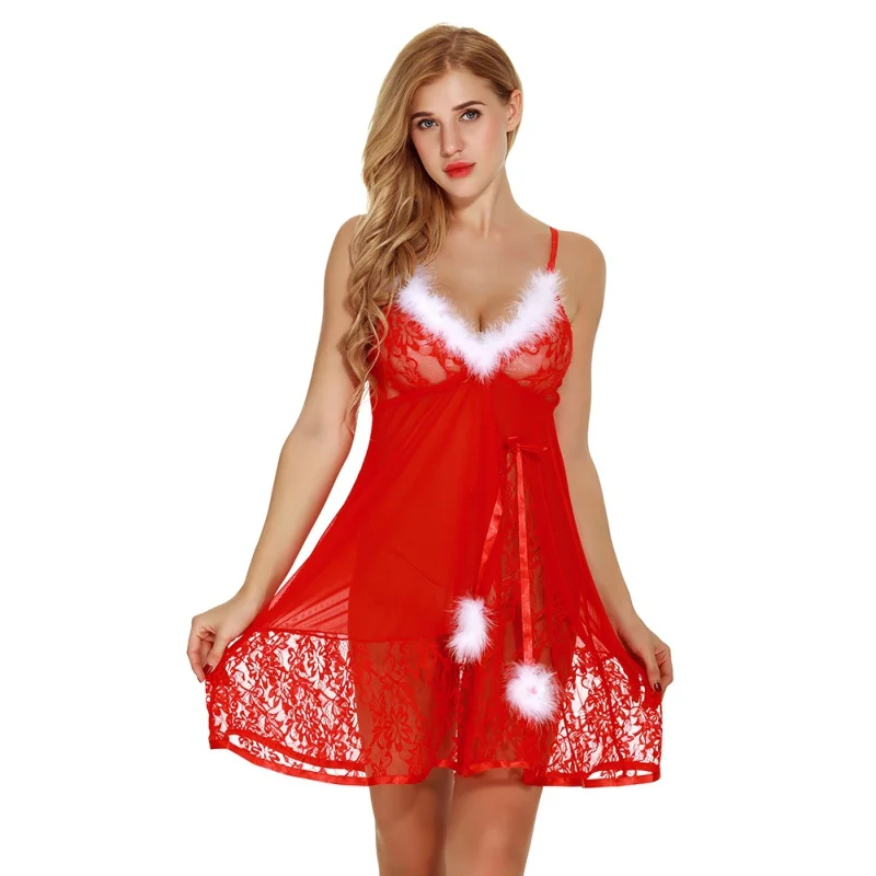 Рождественское Женское ночное платье кружевная ночная рубашка ночная одежда женская сексуальная одежда для сна
