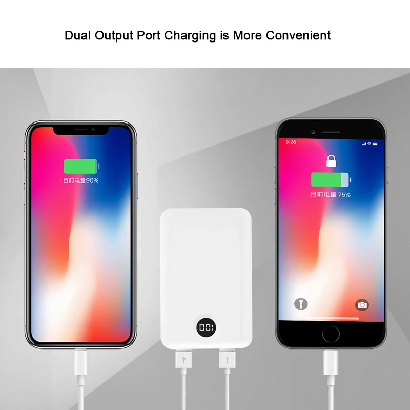 Мини Портативный Power Bank 10000 мАч быстрой зарядки с 2 портами (стандарт LED Внешнее