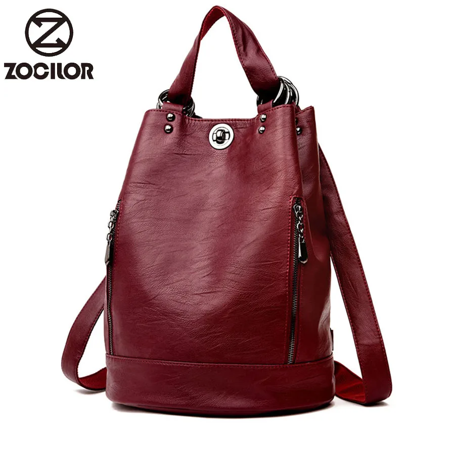 Kopen 2019 Vrouwelijke rugzak mochila feminina casual Multifunctionele Vrouwen Lederen Rugzak Vrouwelijke Schoudertas Sac A Dos Travel Back Pack