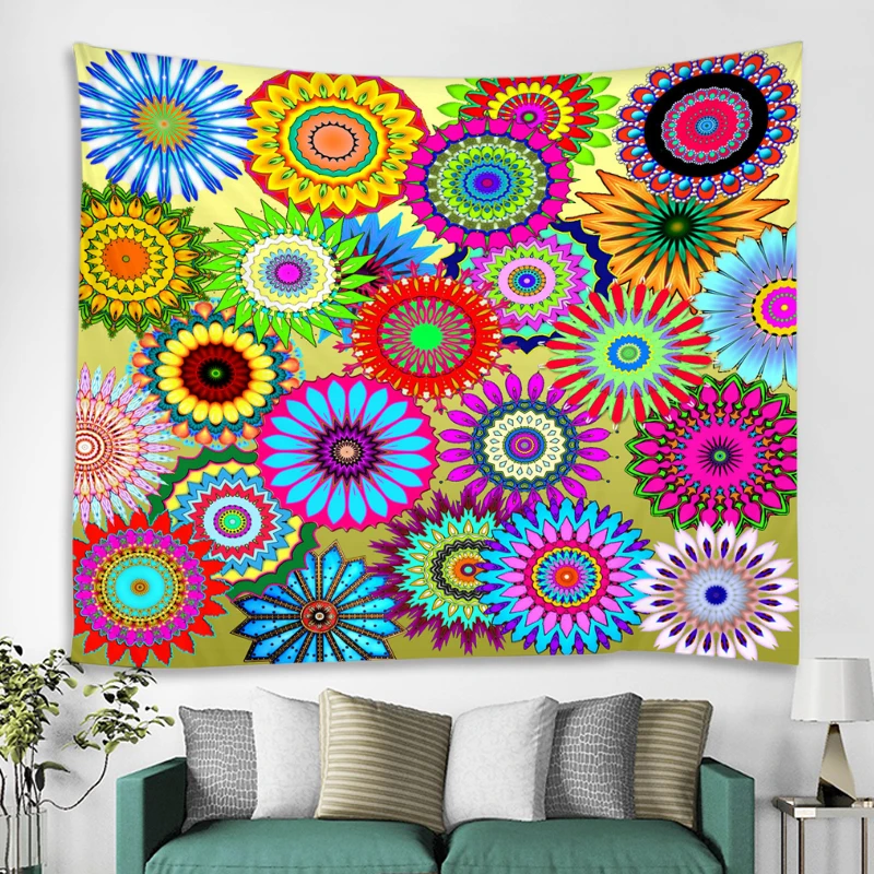 Colored Geometric Petals Indian Tapestry Bohemian Mandala Wall Hanging Sandy Beach Picnic Throw Towel Rug Blanket Mattress