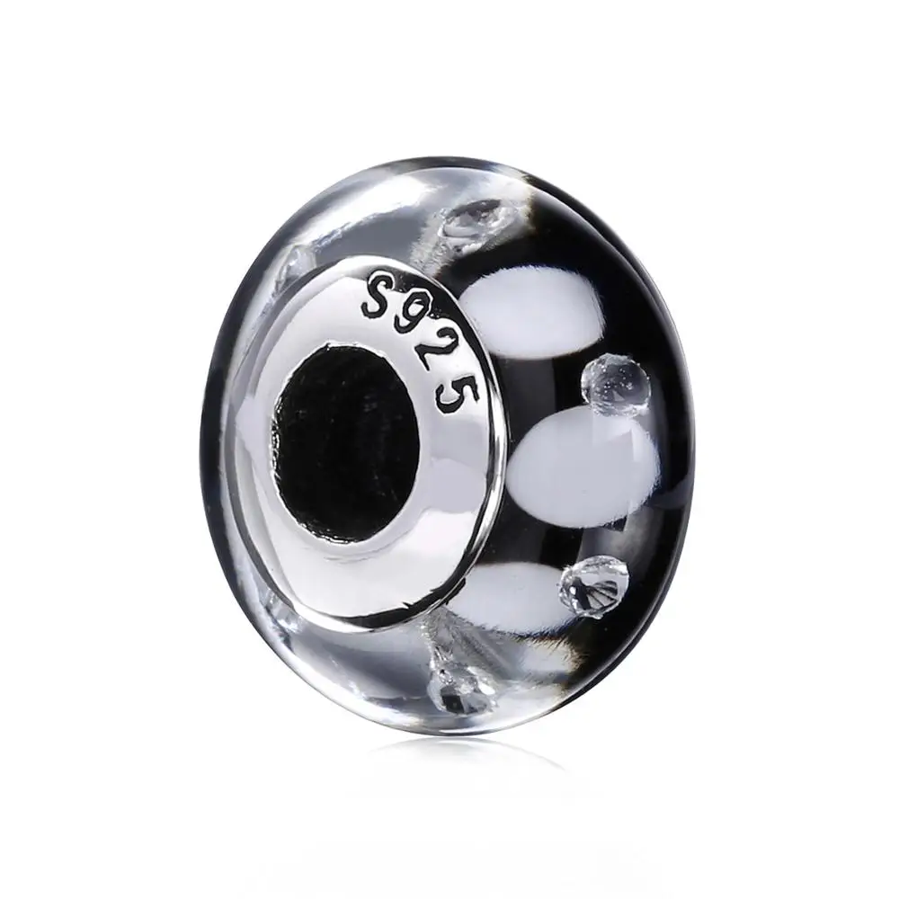 

Ajax 925 Sterling Silver classic black bubble glass beads for women