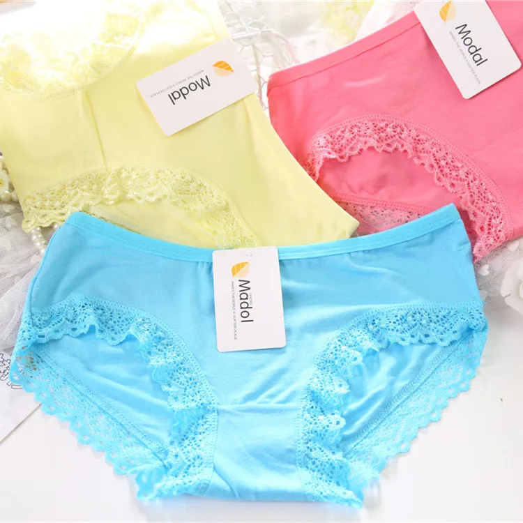 Women Modal Solid Lace Underwear Sexy Lady Bamboo Comfort Panties Women