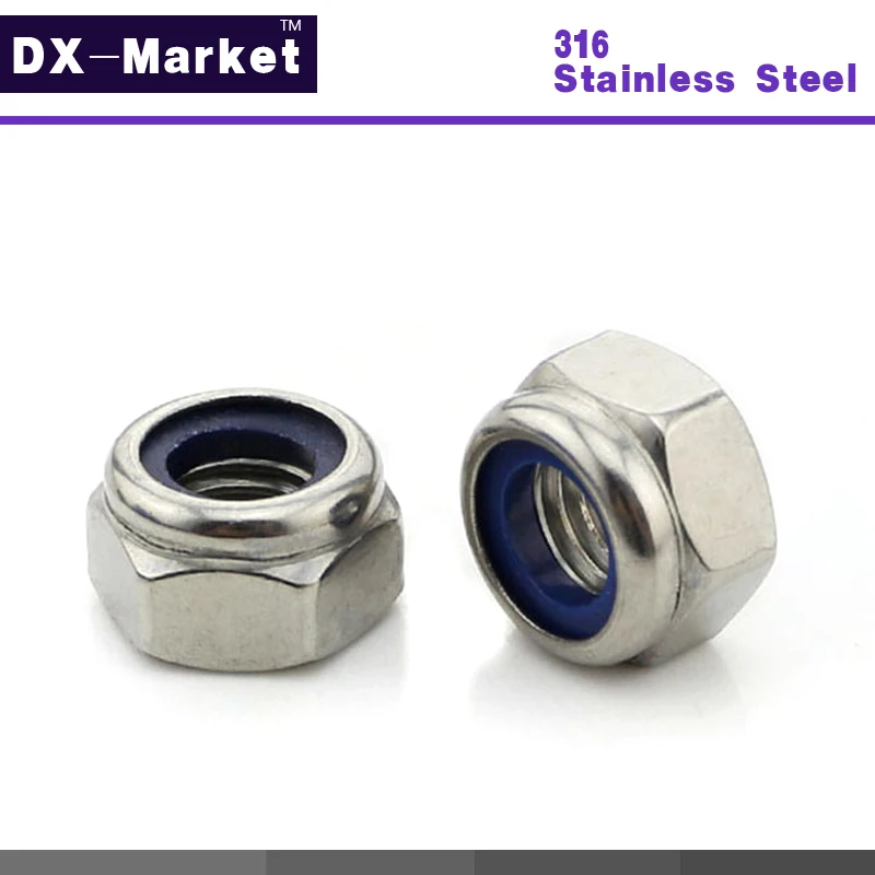 m10 , 20pcs , 316 Stainless Steel Nylon insert lock nut nyloc nut ,B005