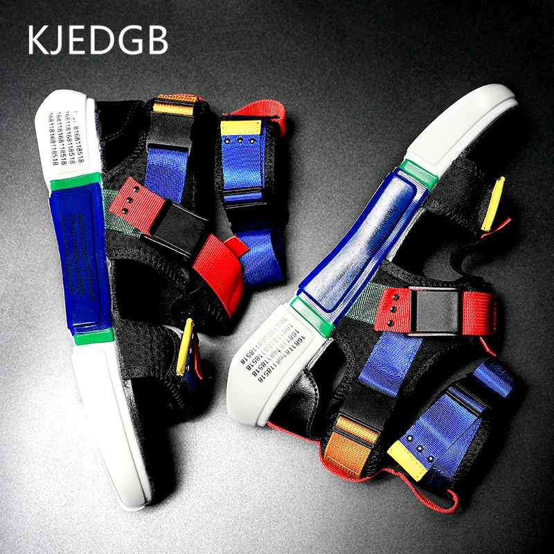 

KJEDGB 2019 Summer Mens Shoes Gladiator Sandals Designers Platform Comfortable Flats Beach Sandals Male Casual Shoes