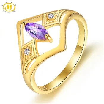 

Hutang Natural Gemstone Amethyst Yellow Gold Silver Ring Solid 925 Sterling African Fine Fashion Stone Jewelry For Women's Gift