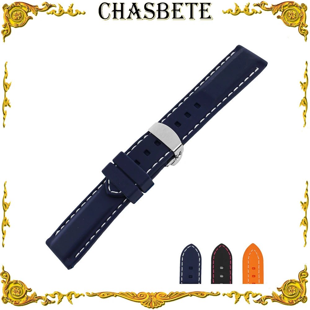 Silicone Rubber Watchband for Breitling Watch Band 22mm Strap Loop Belt