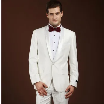 

High quality custom men's fashion groom suit elegant pure white suit formal occasio of cultivate one's morality men suit custom