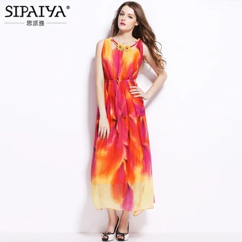 

2017 New Women Summer Dress Elegant Ladies Bohemian Sleeveless Silk Long Beach Maxi Dress Sundress Vestidos Femininos