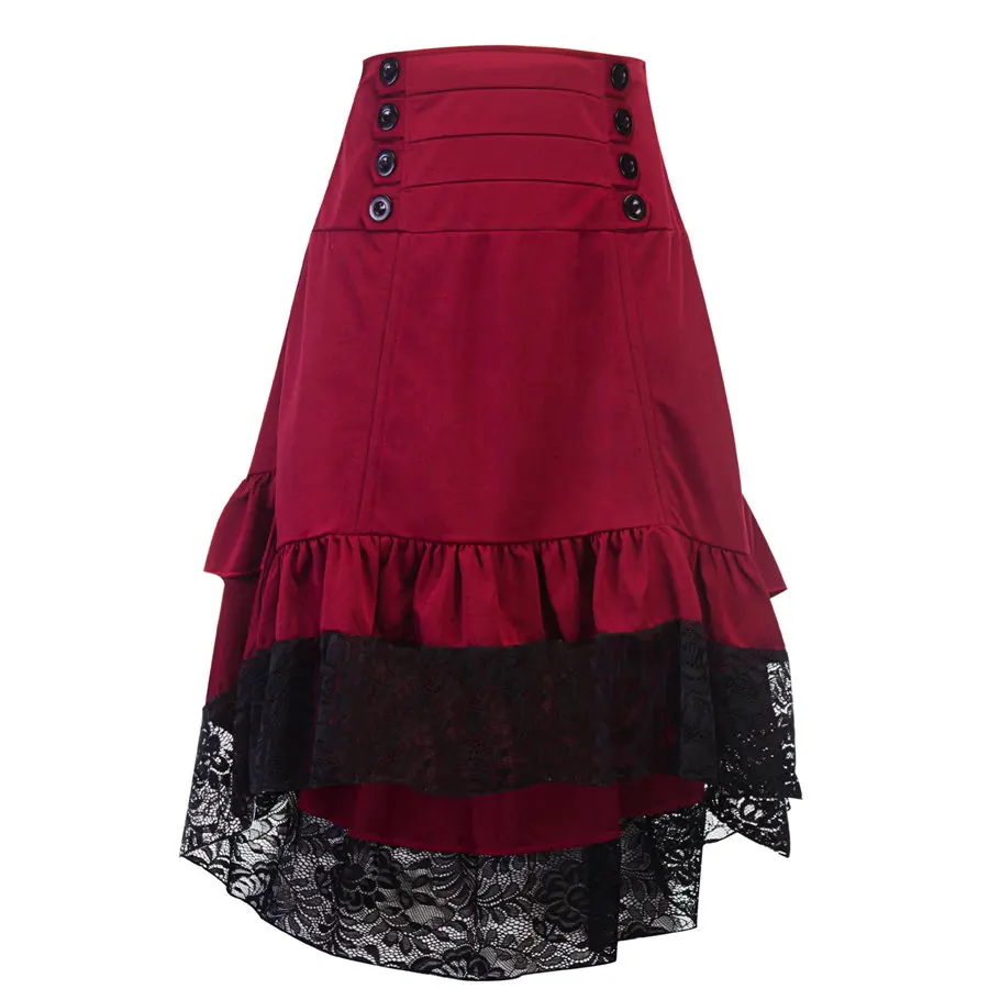 Gladiolus Spring Summer Skirts Womens Lace Patchwork Button Decoration Asymmetrical 2019 High Street Midi Sexy Skirt Jupe Femme (20)