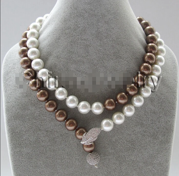 

Free shipping@@@@@ ESD560 A>Necklace -35" 12mm white + coffee perfect round south sea shell pearl necklace - a 6.08
