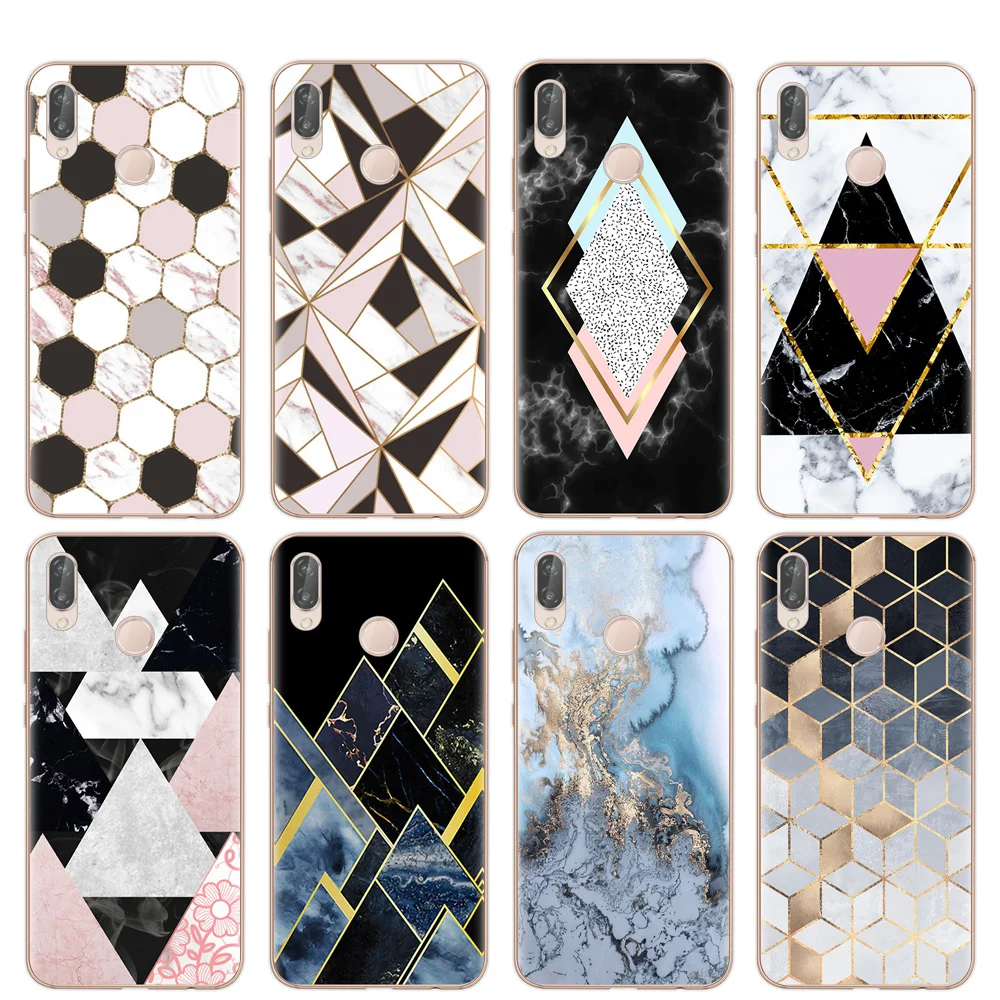 

FUNNYRUI For Huawei P30 P20 P10 Lite Pro P9 P8 Lite 2017 Mate 20 Lite Pro Phone Cases Soft TPU Geometric Marble Cover Fundas