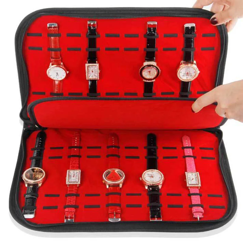 

20 Slots Watch Holder Case with Zipper Velvet Full Protection Display Bag Case for Watch UD88