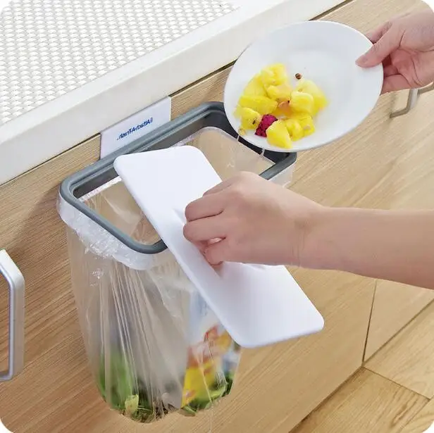 Best Quality Hanging Cabinet Door Garbage Shelf Kitchen Garbage Bag Storage Rack Plastic Trash Bag Organizer With Lid