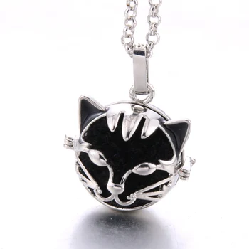 

Cute cat Lava stone Aromatherapy Cage Pendant Essential Oil Aroma Volcanic stone Diffuser Aromatherapy Cage Necklace