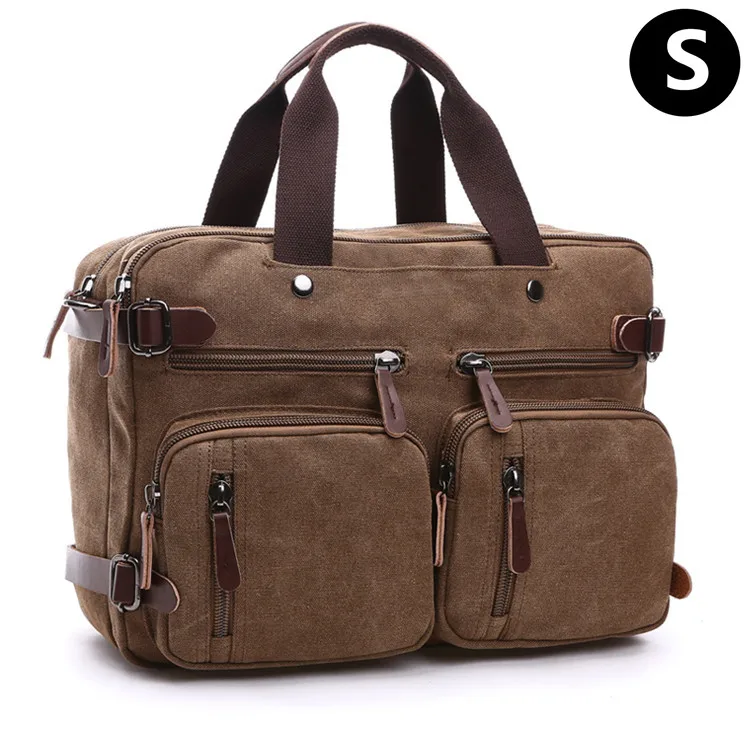 Мужская Холщовая Сумка, кожаный портфель, Дорожный чемодан, сумка-мессенджер на плечо, сумка-тоут сзади, большая Повседневная деловая сумка для ноутбука с карманом - Цвет: Coffee-S