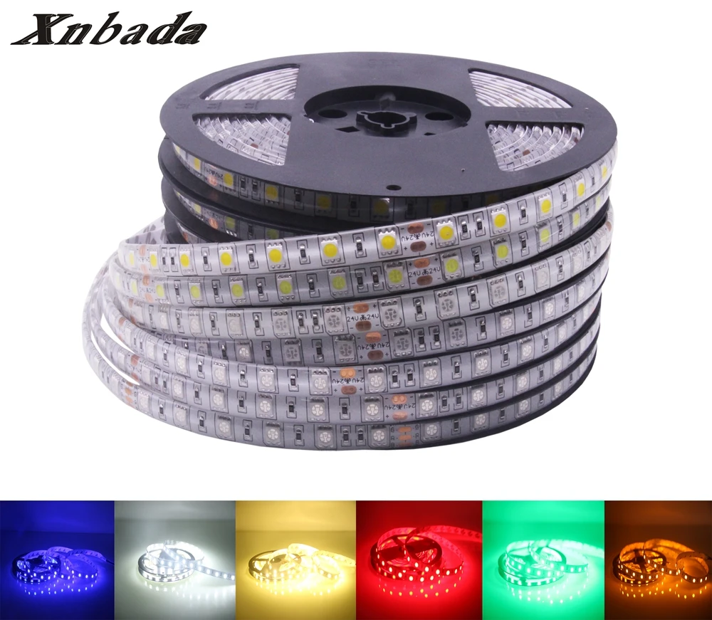 buy Xnbada DC24V 5050 60Led m Flexible Led Strip Light,W WW R G B RGB 5M Roll White PCB Led Strip Waterproof IP65