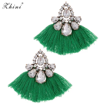 

ZHINI Bohemian Handmade Fan-shaped Tassel Crystal Earrings Ethnic Vintage Fringe Drop Dangle Earring For Women Statement Jewelry