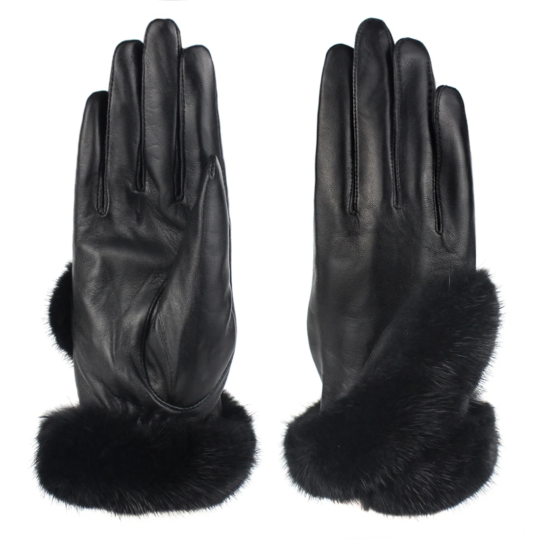 Норковые меховые женские перчатки из натуральной овчины новые зимние перчатки с сенсорным экраном Женское пальто с хлопковой подкладкой Теплые черные наручные перчатки