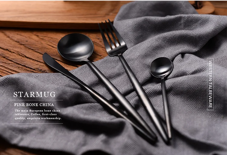 KuBac Hommi 24 шт. нержавеющая сталь Западная еда посуда наборы черный столовые приборы роскошные матовые вилка чайная ложка нож ремесло