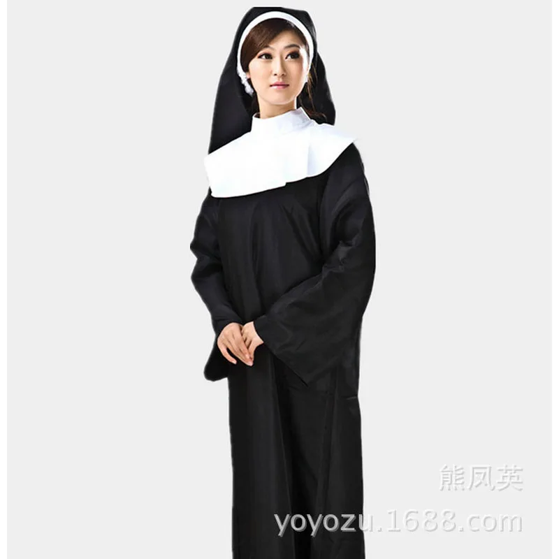 Женский костюм монашки Девы Марии, женские костюмы на Хэллоуин, плащ, Халат+ платок, одежда