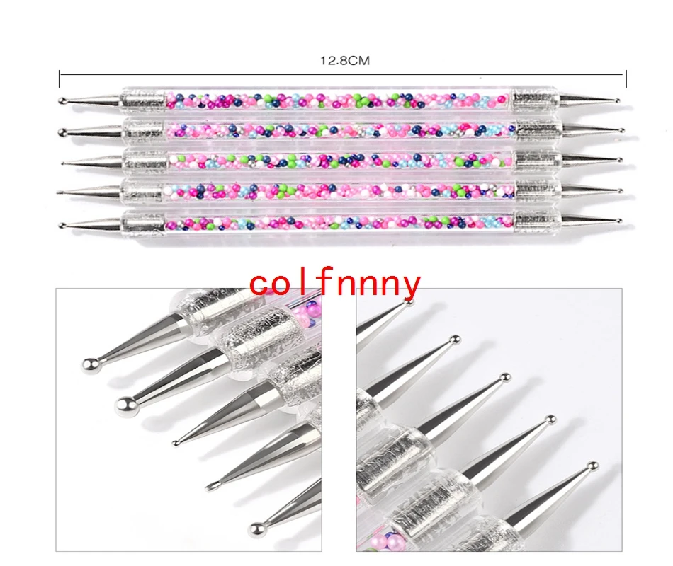 

200sets/lot NEW 5pcs/set UV Gel Painting Drawing Nail Dot Point Dotting Pen Acrylic Caviar 2 Way Brush Manicure Tools new